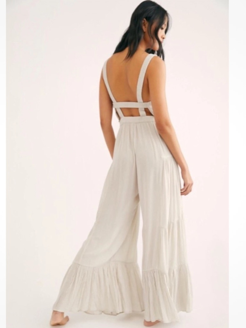 Free People Endless Summer Selfie Worthy Tiered Tiered Jumpsuit Size XS Cream